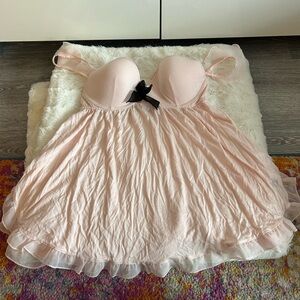 Victoria's Secret Light Pink Babydoll set with Black Bow